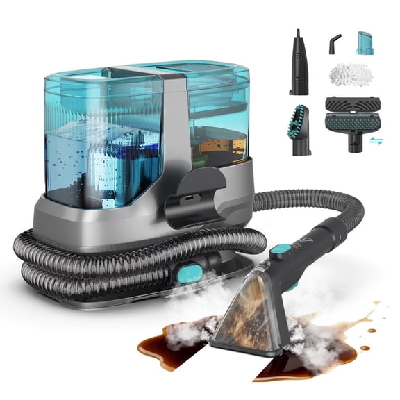 POWEART Carpet Cleaner Machine with Steam, Hot & Cold Water, 4 Cleaning Modes, 14 Accessories & 2.3L Tank, for Pets, Home, Floors, Bathroom, Kitchen, Car & Upholstery