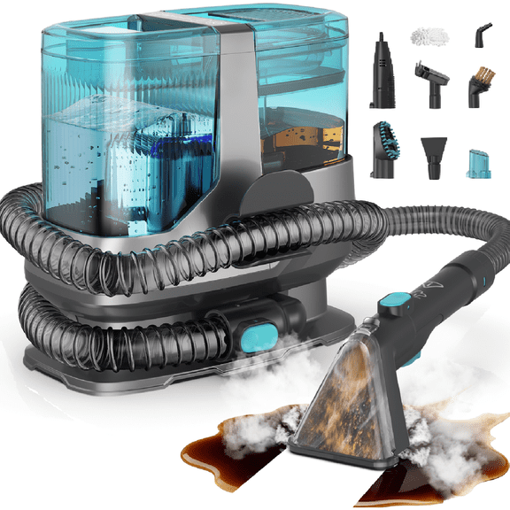 POWEART Carpet Cleaner Machine with Steam, Hot & Cold Water, 4 Cleaning Modes, 14 Accessories & 2.3L Tank, for Pets, Home, Floors, Bathroom, Kitchen, Car & Upholstery