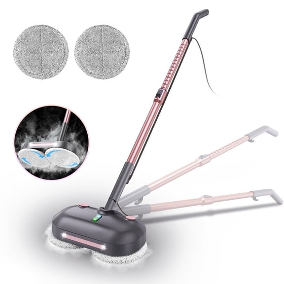 POWEART Steam Mop, Corded Rotating Steam Cleaner with LED Lights, 15.22 oz Tank, Lightweight Self-Standing Design, 99.99% Deep Cleaning Rotating Pads for Kitchen, Hardwood and Marble Floors