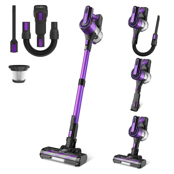 POWEART V870 Purple Cordless Vacuum Cleaner for Home, 30KPa Suction 350W Motor, 8-in-1 Lightweight Carpet & Hard Floor Cleaner