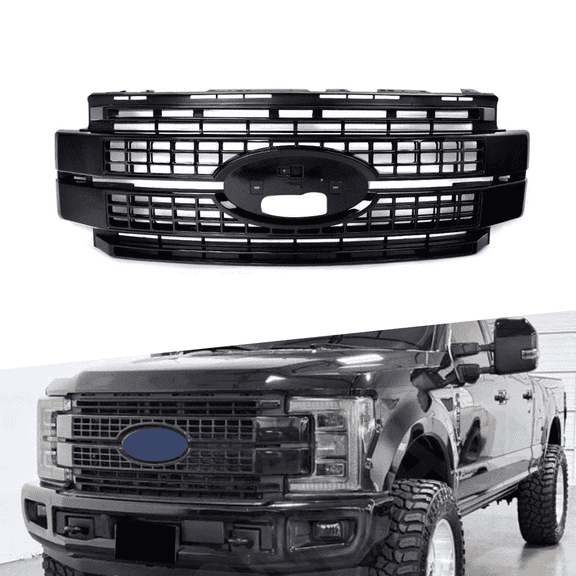 POWECHOX Agate Black Front Grille Grill Compatible with Ford F250 F350 Super Duty King-Ranch/Lariat/Lariat/Platinum/XL/XLT 2017 2018 2019 Models, No Emblem