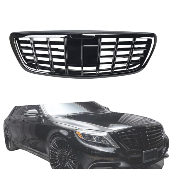 POWECHOX Black Chrome Front Grill Compatible with Mercedes Benz S Class W222 S400/500/550/600/63 AMG/65 AMG 2013-2020 Models, W/ ACC Holder, W/O Camera Hole, No Emblem
