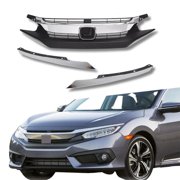 POWECHOX Front Bumper Grill Black W/Chrome Trim Compatible with Honda Civic Sedan 4D 2016 2017 2018 Models, No Emblem