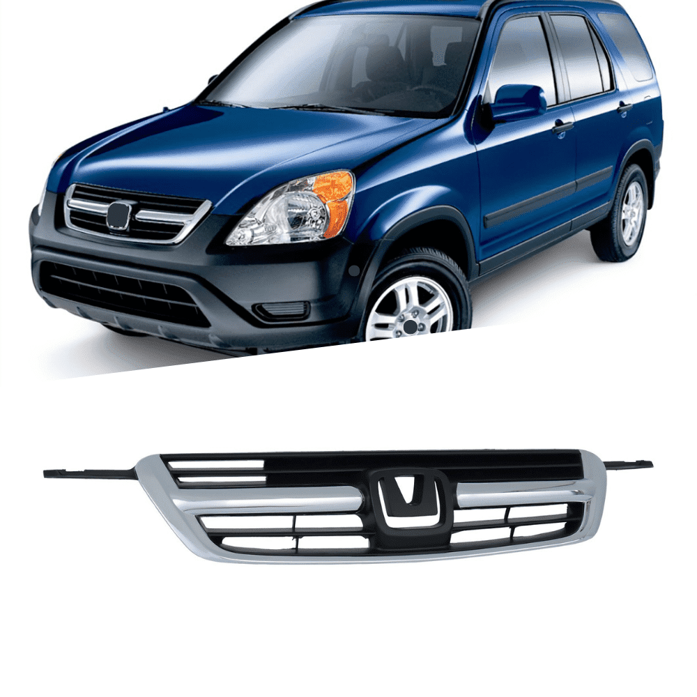 POWECHOX Front Grill Black W/Chrome Trim Compatible with Honda CRV CR-V 2002 2003 2004 Models, No Emblem