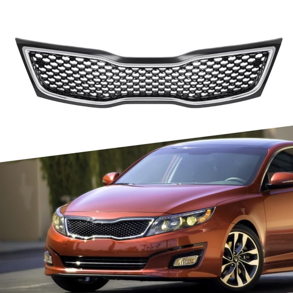 POWECHOX Front Grill Compatible with Kia Optima 2014 2015 Models, Black with Chrome Trim, No Emblem