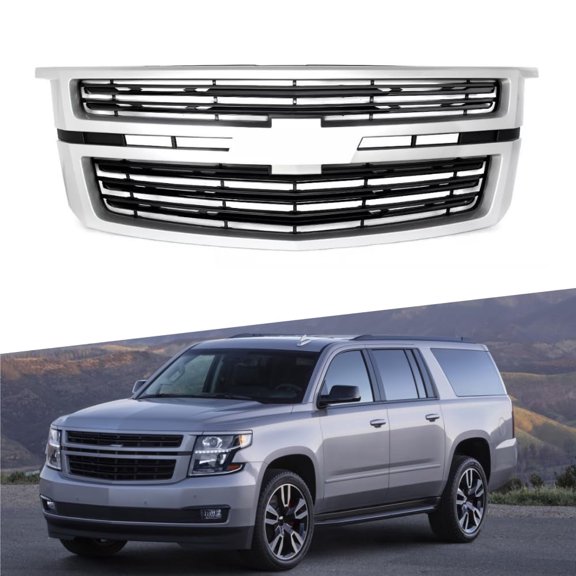 POWECHOX Front Grill LTZ Style Silver Ice Black Insert Fits Chevy Tahoe 2015-2020 Replacement for 22936489