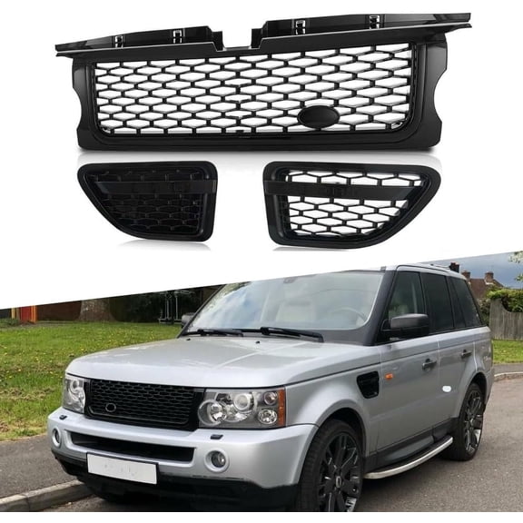 POWECHOX Gloss Black Front Grill & Side Vents Kit Compatible with Land Rover Range Rover Sport 2006 2007 2008 2009 Models, 3 pcs kit, No Emblem