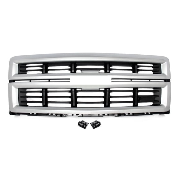 POWECHOX Silver Ice Front Grill W/Black Mesh Compatible with Chevy Silverado 1500 Z71 2014 2015 Models, No Emblem
