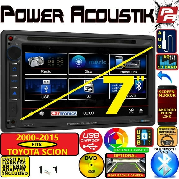 POWER ACOUSTIK TOUCHSCREEN AM/FM CD/DVD BLUETOOTH USB CAR RADIO STEREO PKG