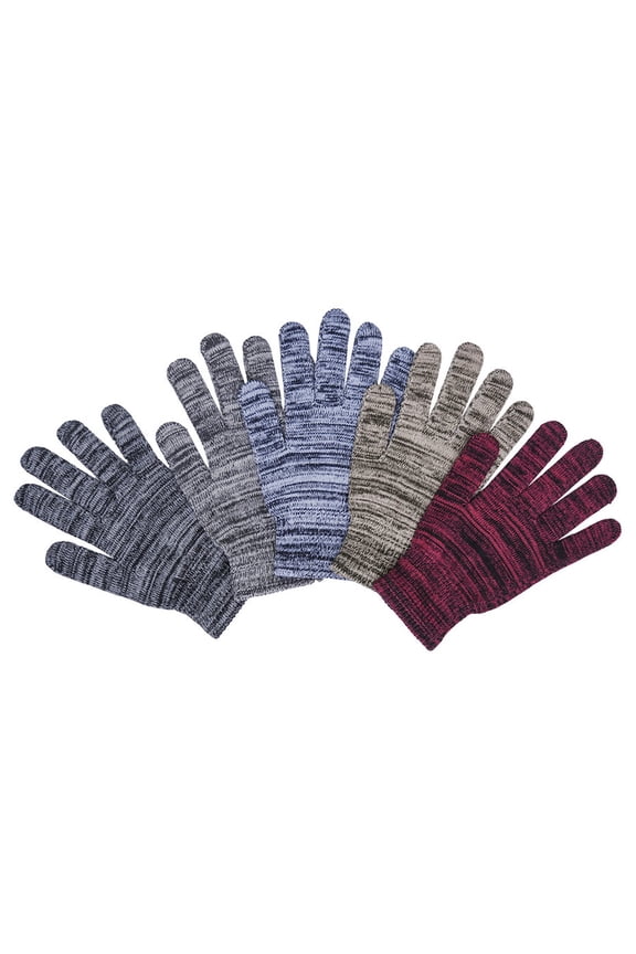 12 Pairs Men's Polyester Knit Striped Magic Gloves
