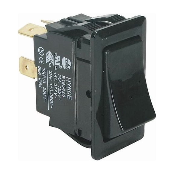 Rocker Switch, Non-Illuminated, Black, On/Off, DPST, Quick Connect Tab Terminal