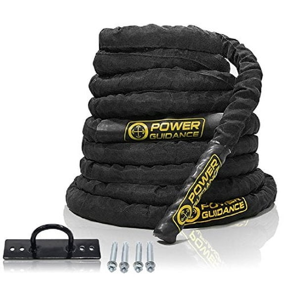 POWER GUIDANCE Battle Rope, 1.5 Inch Diameter Poly Dacron 30 Ft Length Exercise Equipment for Home Gym & Outdoor Workout, Battle Rope Anchor Included