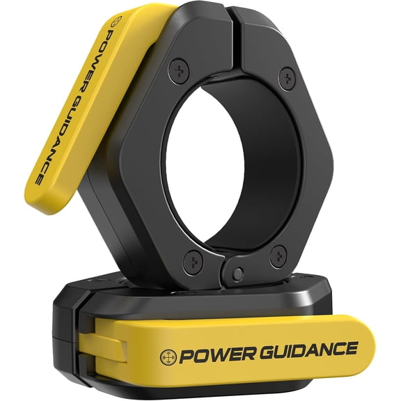 POWER GUIDANCE Barbell Clamps, 2 inch Olympic Barbell Collars, Quick Release Weight Bar Clips for Weightlifting, Set of 2, Black Yellow