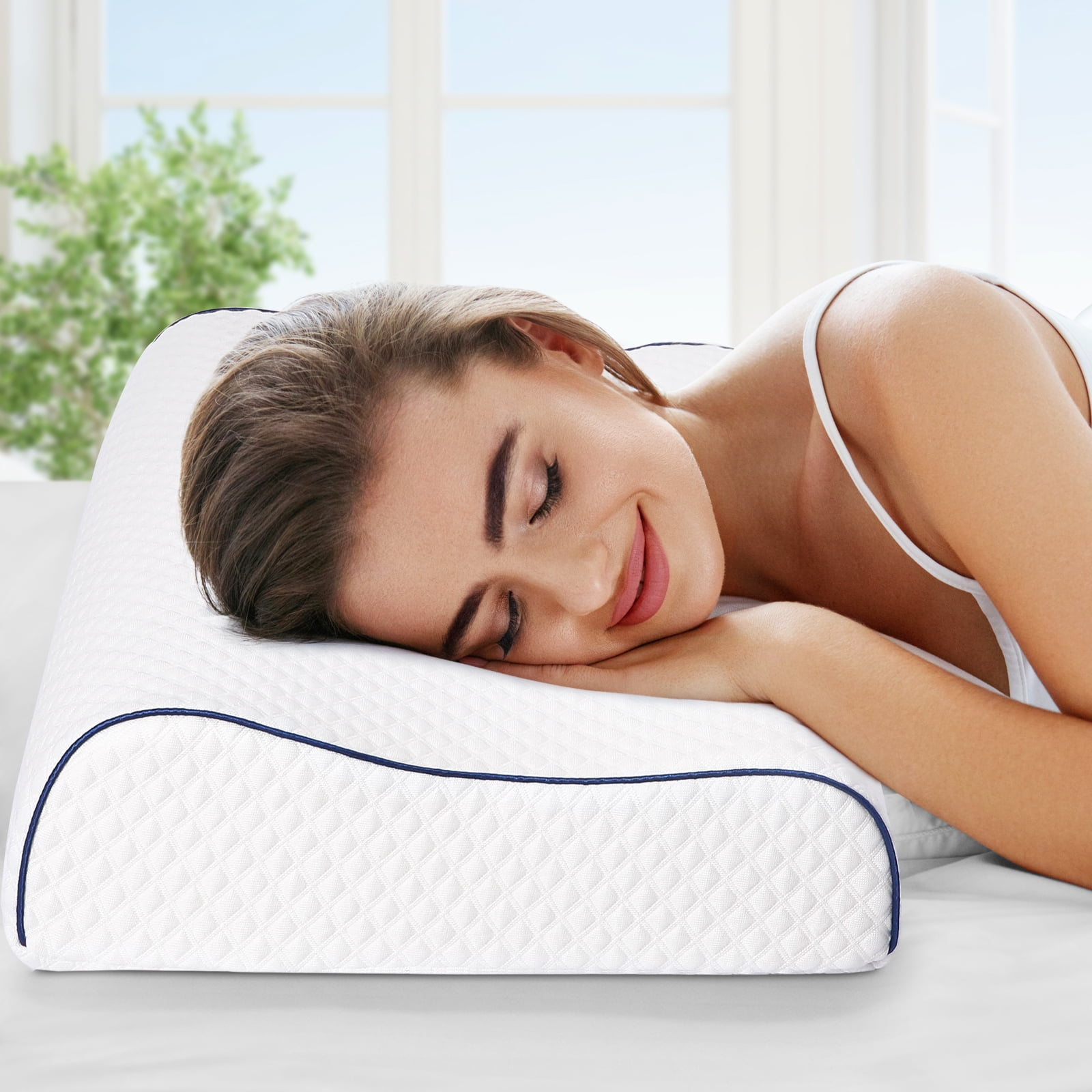 Power Of Nature Memory Foam Contour Pillow Neck Support Cervical Bed Pillow  Side Sleeper Relieve Neck Pain with Washable Zippered Soft Cover