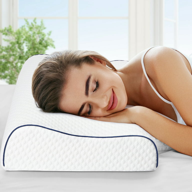 POWER OF NATURE Memory Foam Contour Pillow Orthopedic Cervical Bed Pillow  Neck Support Ergonomic for Back Stomach Side Sleepers White 60*35*11cm 