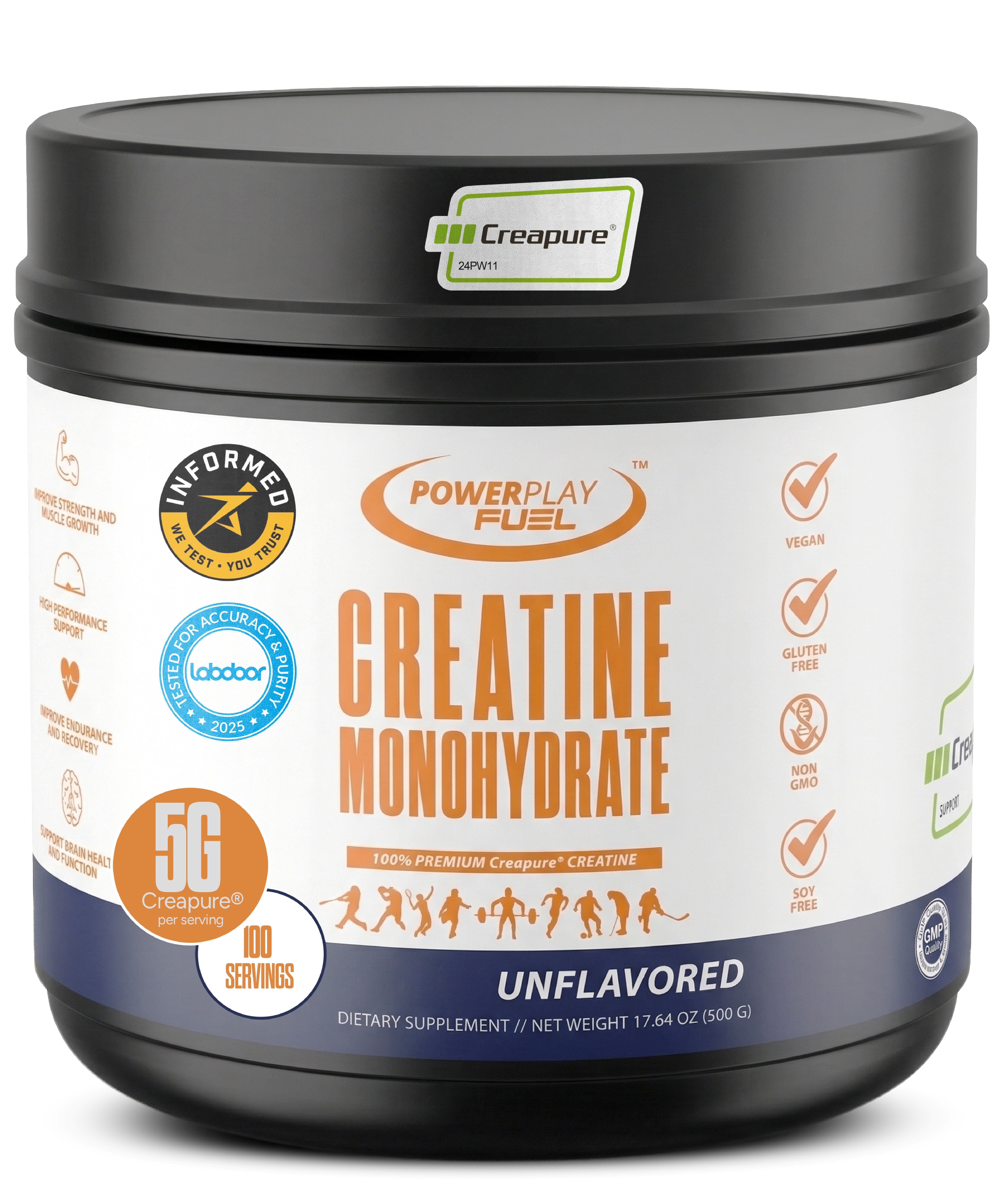 Power Play Fuel Creapure Creatine Monohydrate Powder, Unflavored, 500g