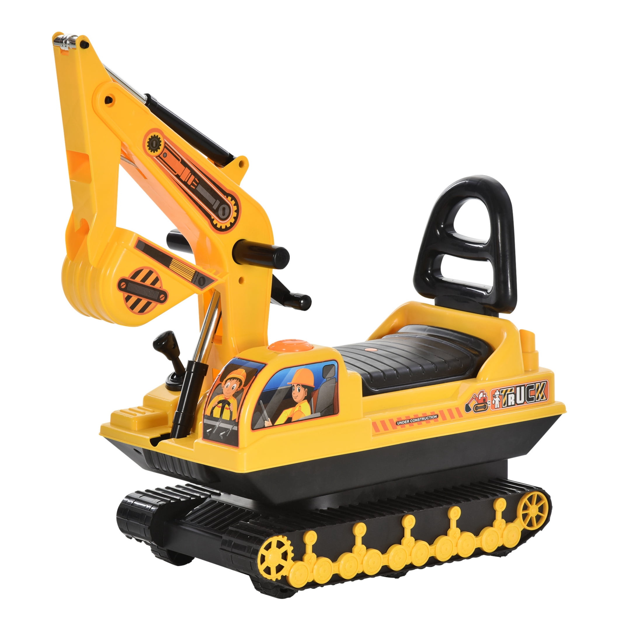 NO POWER Ride On Excavator Toy Tractors Digger Movable Scooter Walker Pretend Play Toddler Construction Truck Basket Storage For Boys Girls 3 Years Old Yellow Black Yellow + Polypropylene