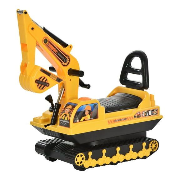 NO POWER Ride On Excavator Toy Tractors Digger Movable Scooter Walker Pretend Play Toddler Construction Truck Basket Storage For Boys Girls 3 Years Old Yellow Black Yellow + Polypropylene