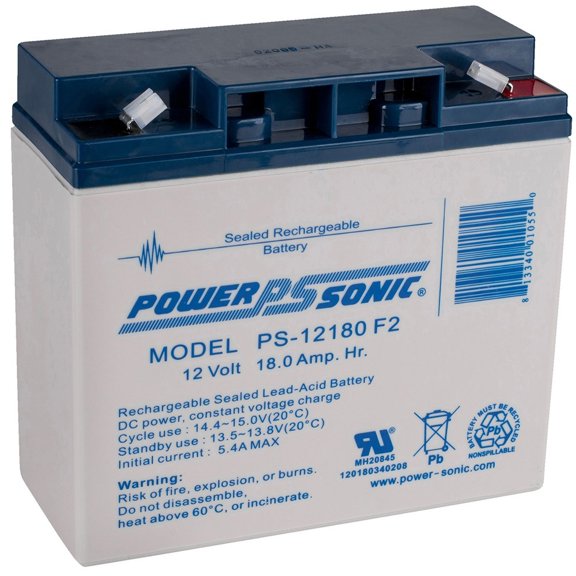 POWER SONIC PS-12180-F2 12 Volt 18ah Sla Battery With F2 Terminal