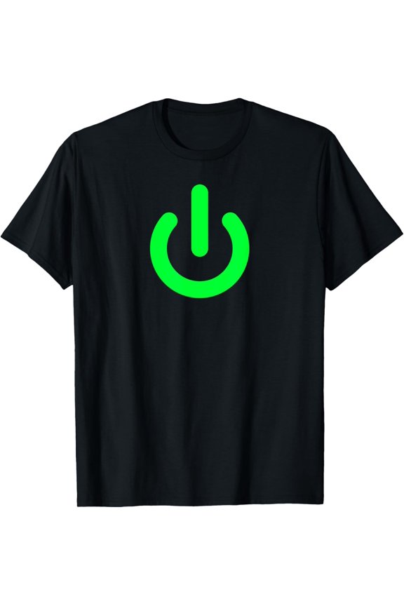 POWER SYMBOL BUTTON SWITCH STANDBY ICON HALLOWEEN COSTUME T-Shirt men and women can wear, black, white, gifts
