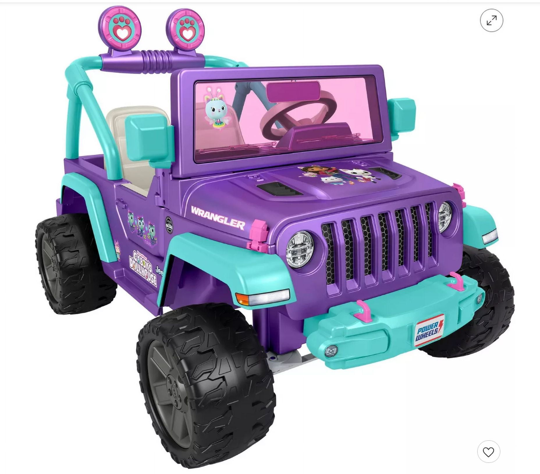 Power Wheels Gabby s Dollhouse Jeep Wrangler Ride On Battery Powered Vehicle with Driving Sound Storage Preschool Kids Ages 3 Years Violet