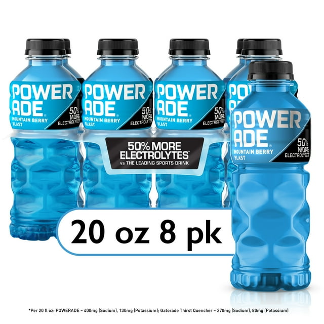 POWERADE Mountain Berry Blast Electrolyte Sports Drink, 20 fl oz, 8 Pack Bottles