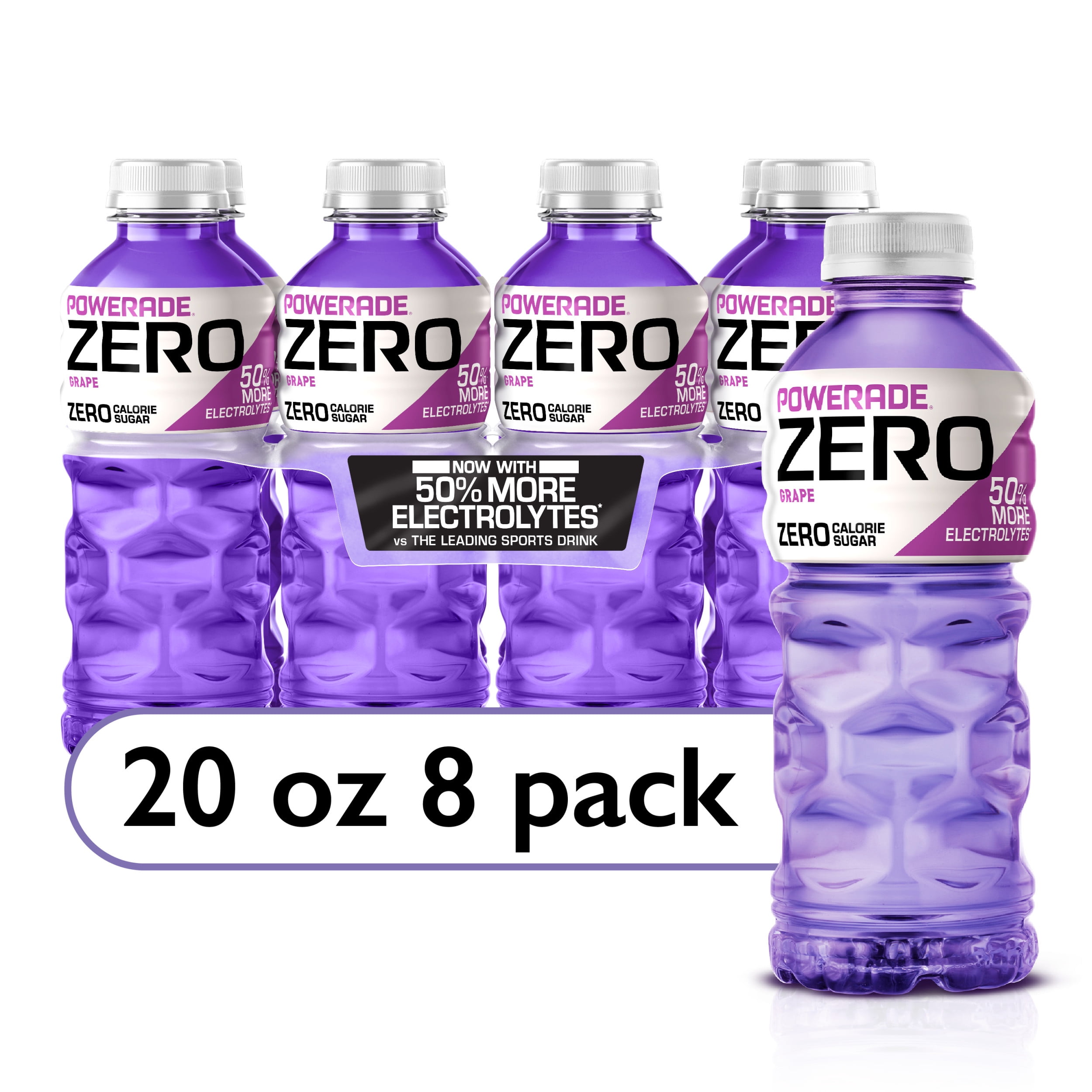 POWERADE Electrolyte Enhanced Zero Sugar Grape Sport Drink, 20 fl oz, 8 ...