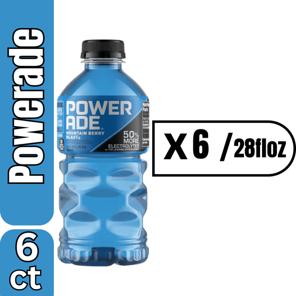 POWERADE Mountain Berry Blast Electrolyte Sports Drink, 28 fl oz Bottles, 6 Count