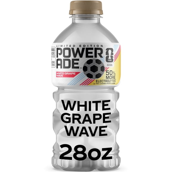 POWERADE Limited Edition White Grape Wave Electrolyte Sports Drink Bottle, 28 fl oz