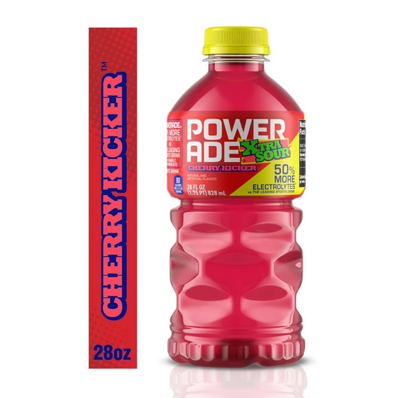 POWERADE XTRA SOUR Cherry Kicker Electrolyte Sports Drink, 28 fl oz Bottle (2Pack)