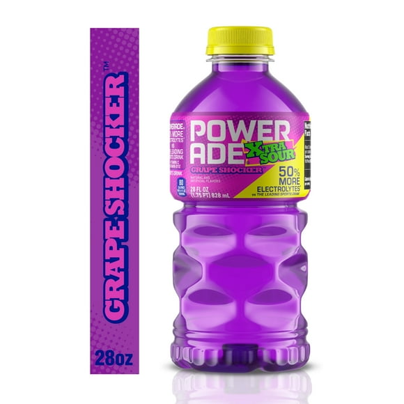 POWERADE XTRA SOUR Grape Shocker Electrolyte Sports Drink, 28 fl oz Bottle (4Pack)
