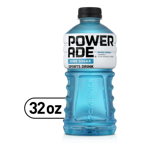 POWERADE Zero Sugar Mixed Berry, ION4 Electrolyte Enhanced Fruit Flavored Zero Sugar Zero Calorie Sports Drink w/ Vitamins B3, B6, and B12, Replenish Sodium, Calcium, Potassium, Magnesium, 32 fl oz