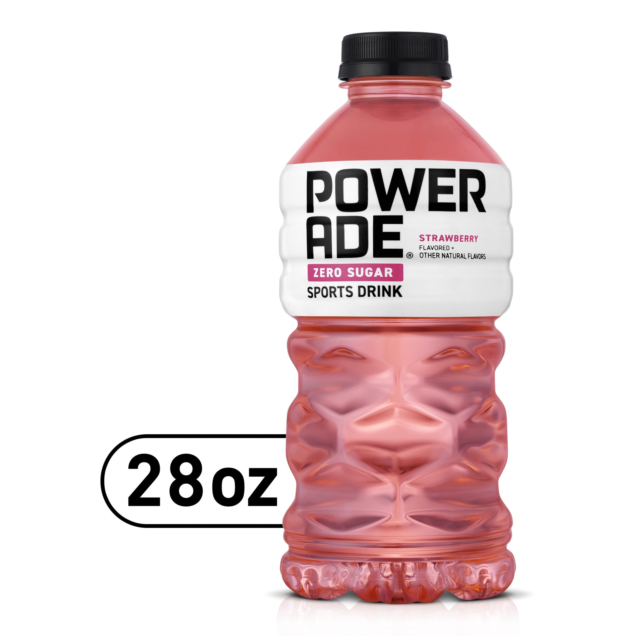 POWERADE Zero Strawberry, ION4 Electrolyte Enhanced Fruit Flavored Zero Sugar Zero Calorie Sports Drink w/ Vitamins B3, B6, and B12, Replinish Sodium, Calcium, Potassium, Magnesium, 28 fl oz