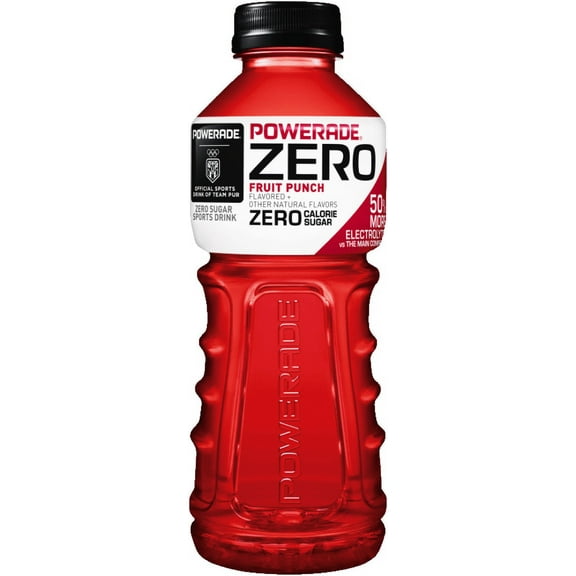 POWERADE Zero Sugar Fruit Punch, ION4 Electrolyte Enhanced Fruit Flavored Zero Sugar Zero Calorie Sports Drink, 20 fl oz Bottle