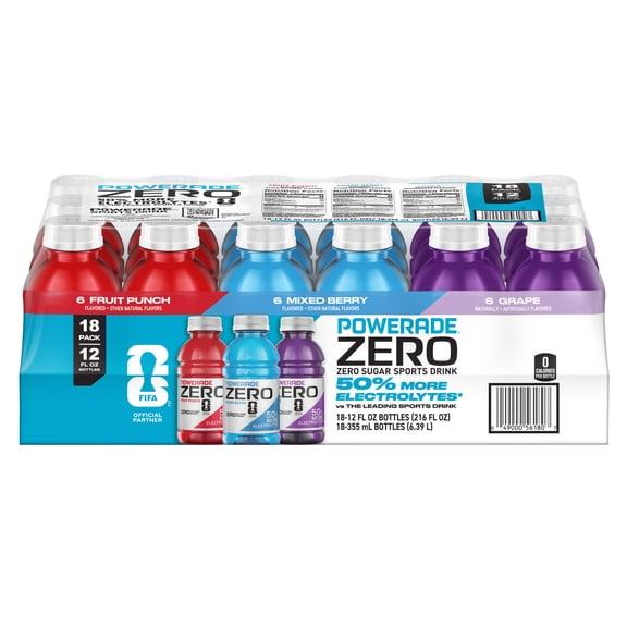 POWERADE Zero Sugar Variety Pack Sports Drink Bottles, 12 fl oz, 18 Pack