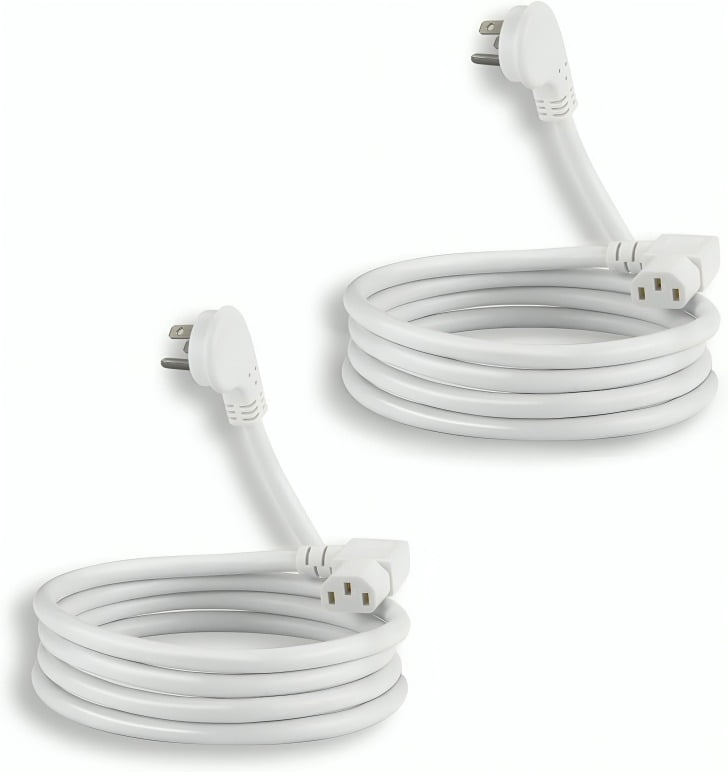 POWERCORDS 6FT 90Degree Computer Power Cord, Flat Plug to Right Angle IEC C13 Power Cord, Universal PC Power Supply Cord, 16AWG, White C13 3 Prong Angled AC Power Cord for PC Monitor/TV, 2-Pack