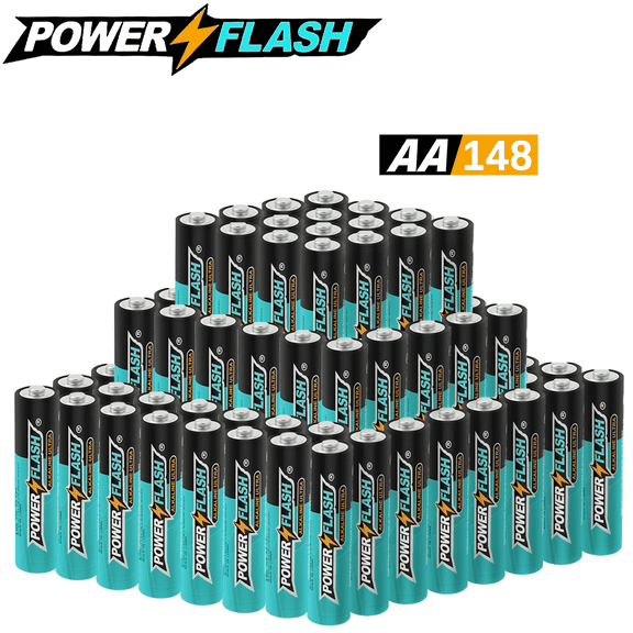POWERFLASH AA - 148 Pack Batteries with Long-Lasting Power, Leak-Resistant Design, 10-Year Freshness Guarantee, Alkaline Premium Batteries for TV Remotes, Keyboards, Wireless Mice