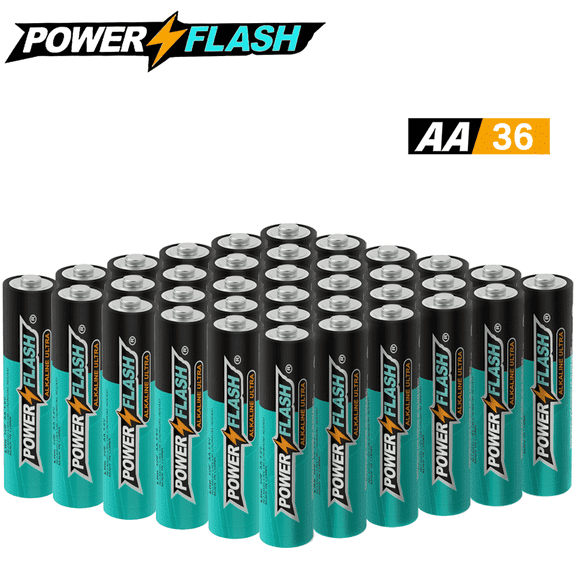 POWERFLASH AA - 36 Pack Batteries with Long-Lasting Power, Leak-Resistant Design, 10-Year Freshness Guarantee, Alkaline Premium Batteries for TV Remotes, Keyboards, Wireless Mice