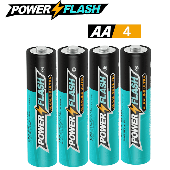 POWERFLASH AA - 4 Pack Batteries with Long-Lasting Power, Leak-Resistant Design, 10-Year Freshness Guarantee, Alkaline Premium Batteries for TV Remotes, Keyboards, Wireless Mice