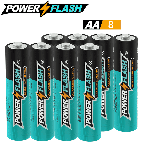 POWERFLASH AA - 8 Pack Batteries with Long-Lasting Power, Leak-Resistant Design, 10-Year Freshness Guarantee, Alkaline Premium Batteries for TV Remotes, Keyboards, Wireless Mice