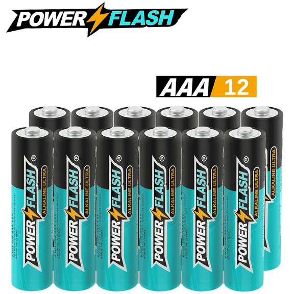 POWERFLASH Small Pack AAA-12 Count with 10 Year Leak-Free Warranty, Long-lasting Power - Alkaline 1.5V Compact Size for Remote Controls, Toys & Keyboards