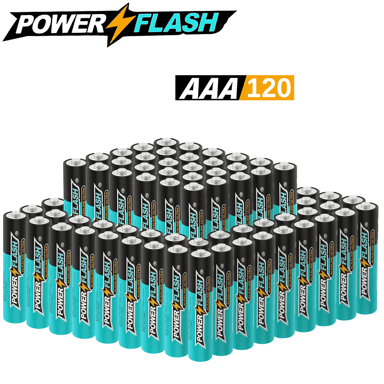 POWERFLASH Small Pack AAA-120 Count with 10 Year Leak-Free Warranty, Long-lasting Power - Alkaline 1.10V Compact Size for Remote Controls, Toys & Keyboards
