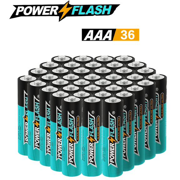 POWERFLASH Small Pack AAA-36 Count with 10 Year Leak-Free Warranty, Long-lasting Power - Alkaline 1.6V Compact Size for Remote Controls, Toys & Keyboards
