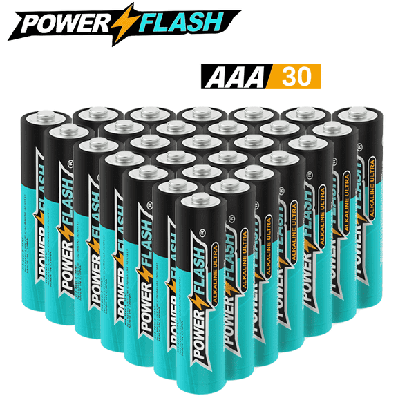 POWERFLASH Small Pack AAA-30 Count with 10 Year Leak-Free Warranty, Long-lasting Power - Alkaline 1.5V Compact Size for Remote Controls, Toys & Keyboards