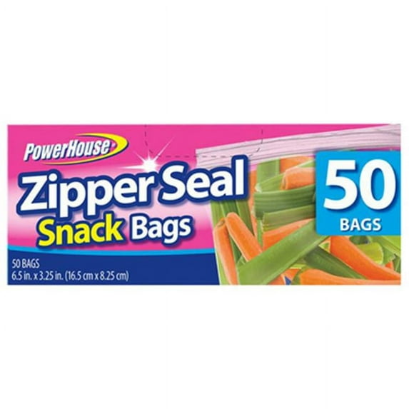 POWERHOUSE 92793-3 Snack Bags, Zipper Seal, 6.5 x 3.25-In., 50-Ct. - Quantity 24