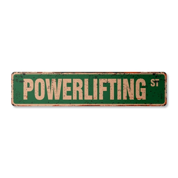 POWERLIFTING Vintage Aluminum Street Sign wight lifter musclehead body builder rustic metal tin | Indoor/Outdoor |  24" Wide