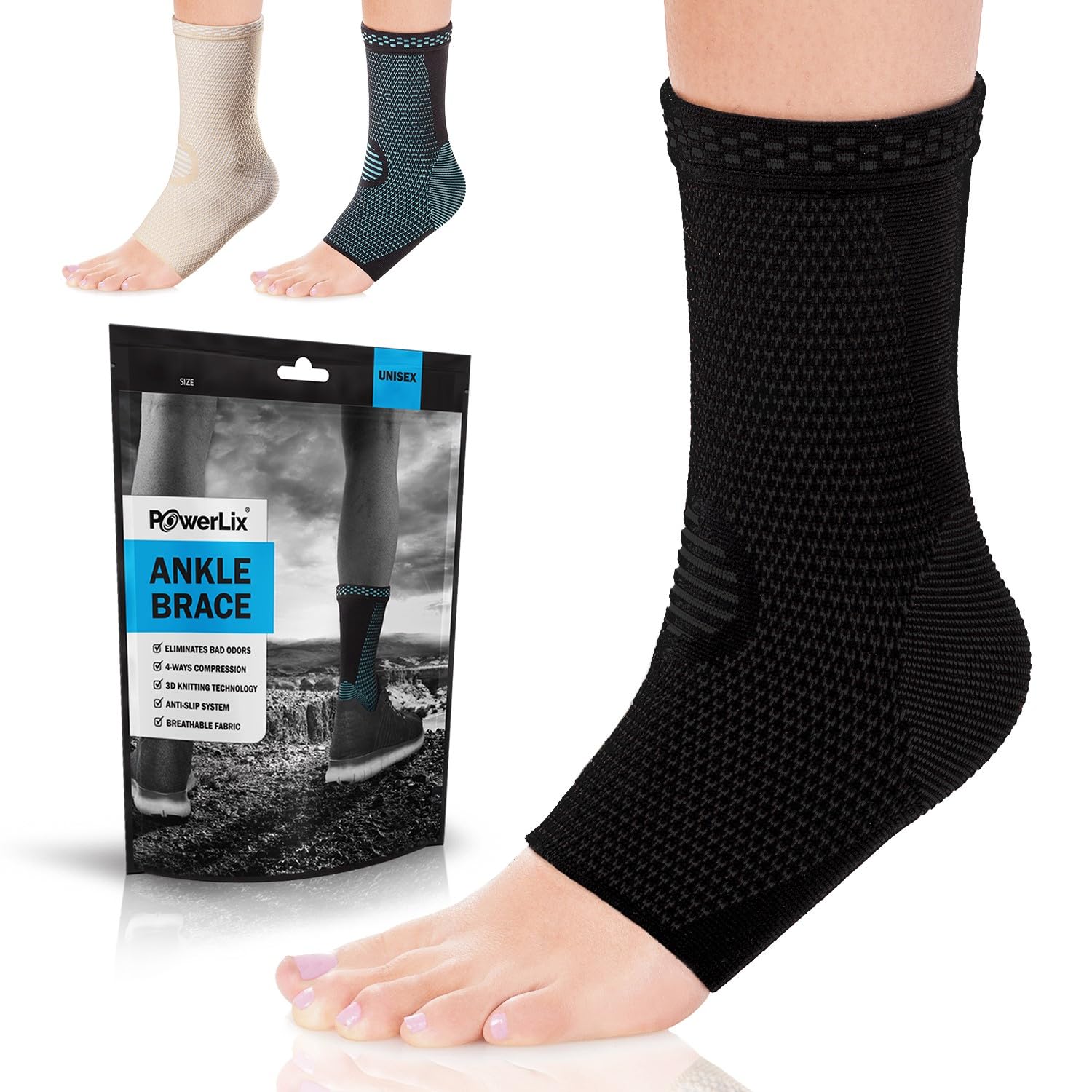 POWERLIX Ankle Brace Compression Support Sleeve for Injury Recovery