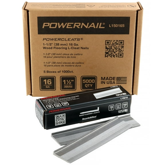 Powernail L150165 16 Gauge 1-1/2 Inch Length L-Cleats Nails for Hardwood Flooring (1 case of 5-1000ct boxes)