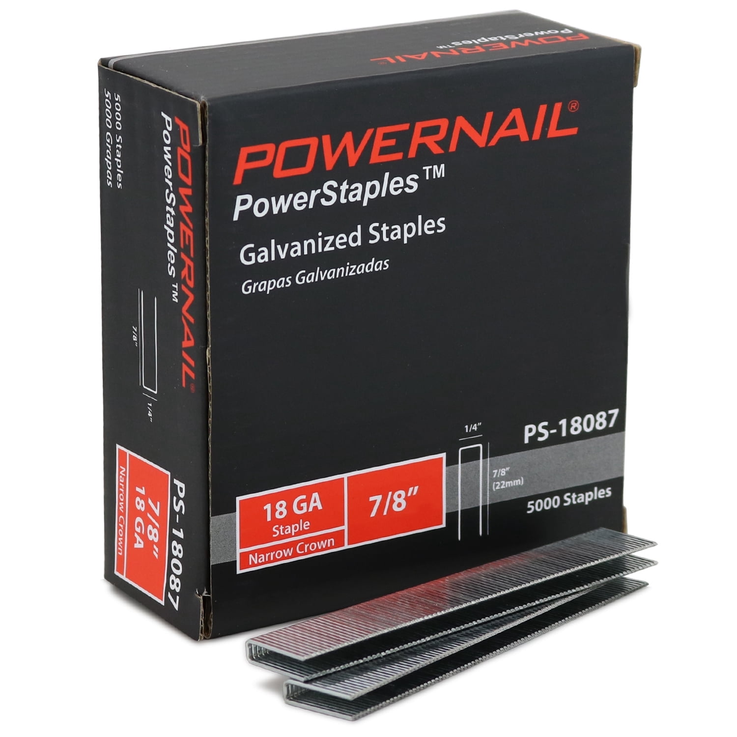 Powernail PS18087 18 Gauge 1/4 Inch Narrow Crown Staples, 7/8 Inch ...