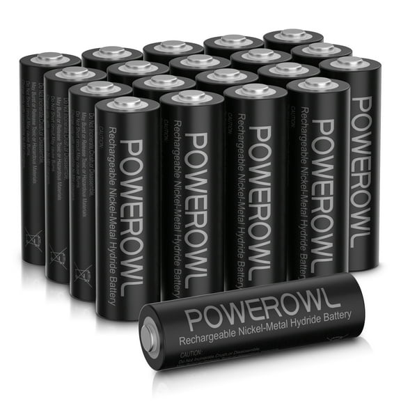 POWEROWL (20 Pack) Rechargeable AA Batteries; 2800 mAh NiMH; Double a Batteries